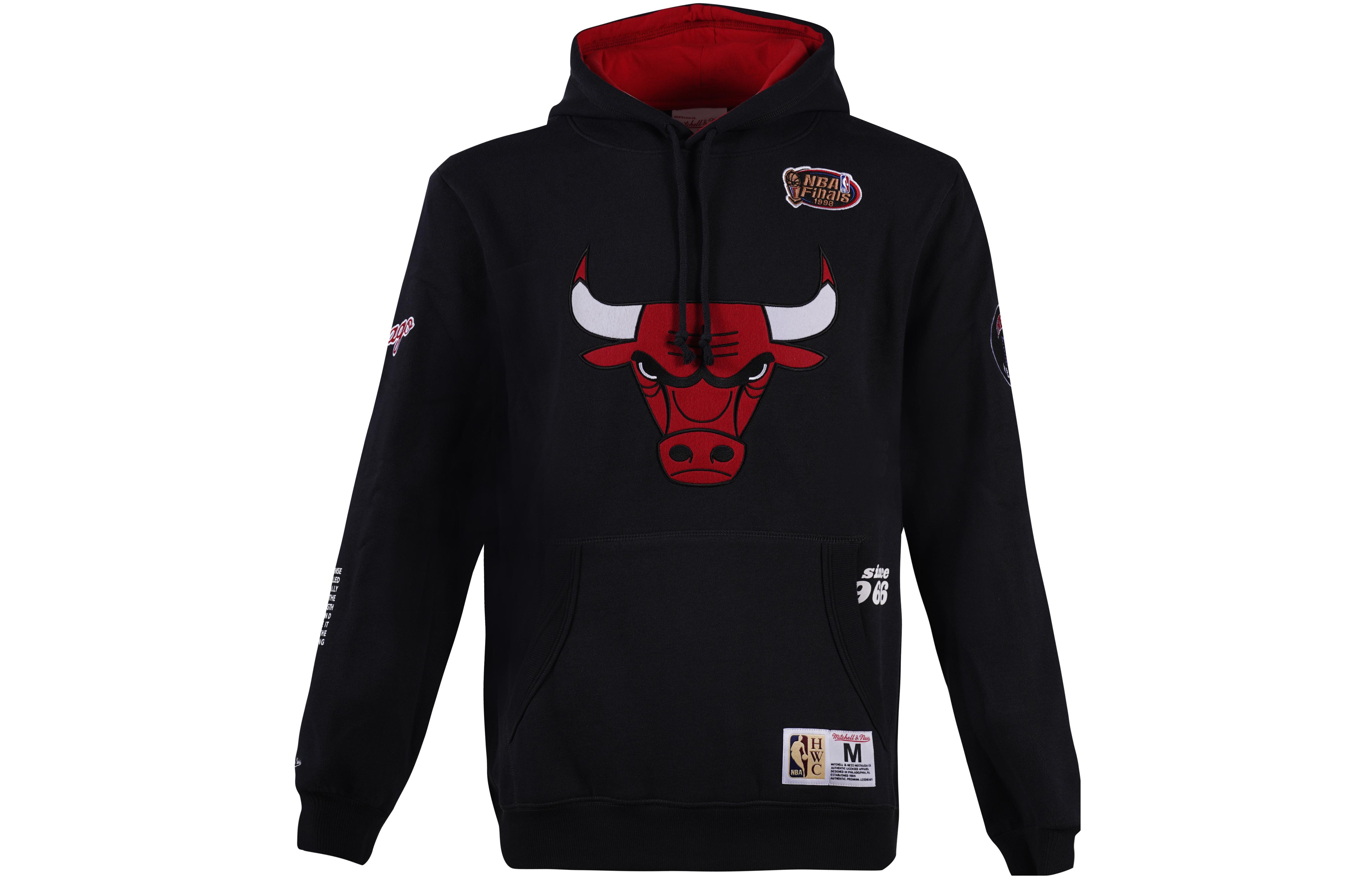Mitchell Ness Bulls Logo Oversized Hoodie Black Unisex Pullover Sweatshirt FPHD4849-CBUYYPPPBLCK