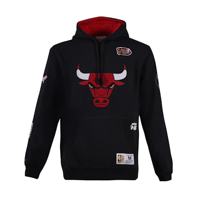 Mitchell Ness Bulls Logo Oversized Hoodie Black Unisex Pullover Sweatshirt FPHD4849-CBUYYPPPBLCK