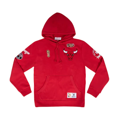 Mitchell Ness Chicago Bulls Retro Champion Hoodie Red Unisex Embroidered Logo FPHD3236-CBUYYPPPSCAR