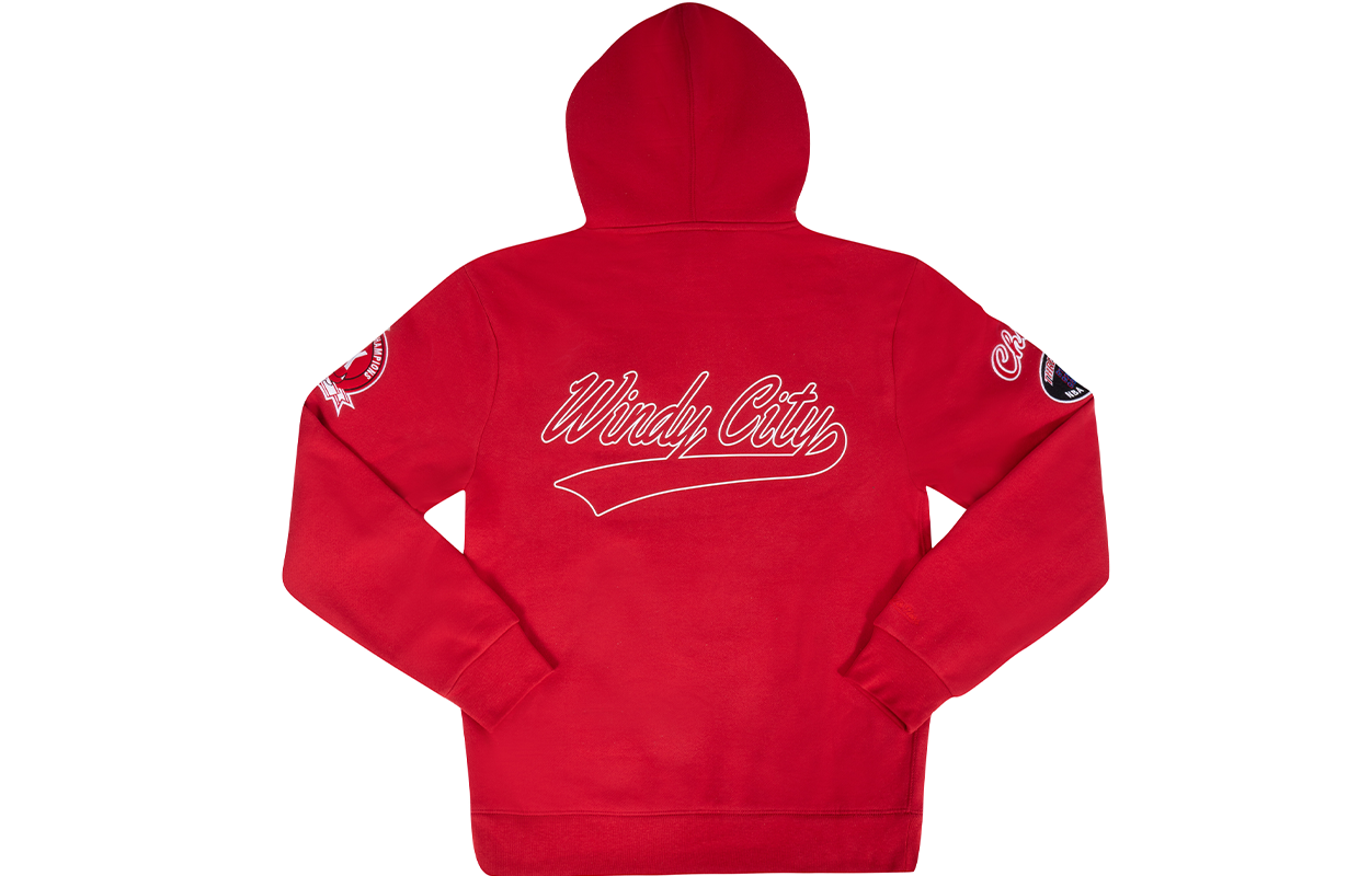 Lookbook Mitchell & Ness 芝加哥公牛 復古冠軍紅色連帽衫 男女同款 刺繡標誌 FPHD3236-CBUYYPPPSCAR