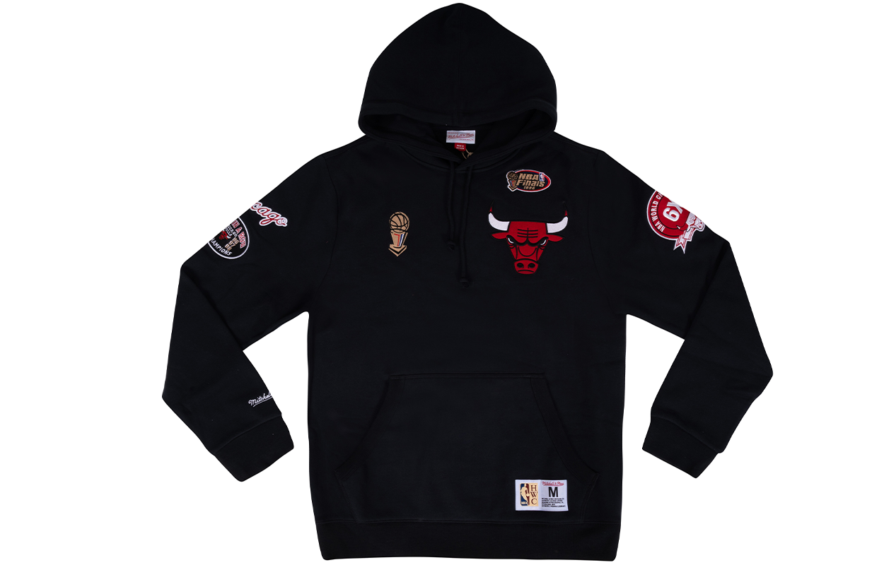 Mitchell Ness Chicago Bulls Retro City Champ Hoodie Black Unisex Heavyweight FPHD3236-CBUYYPPPBLCK