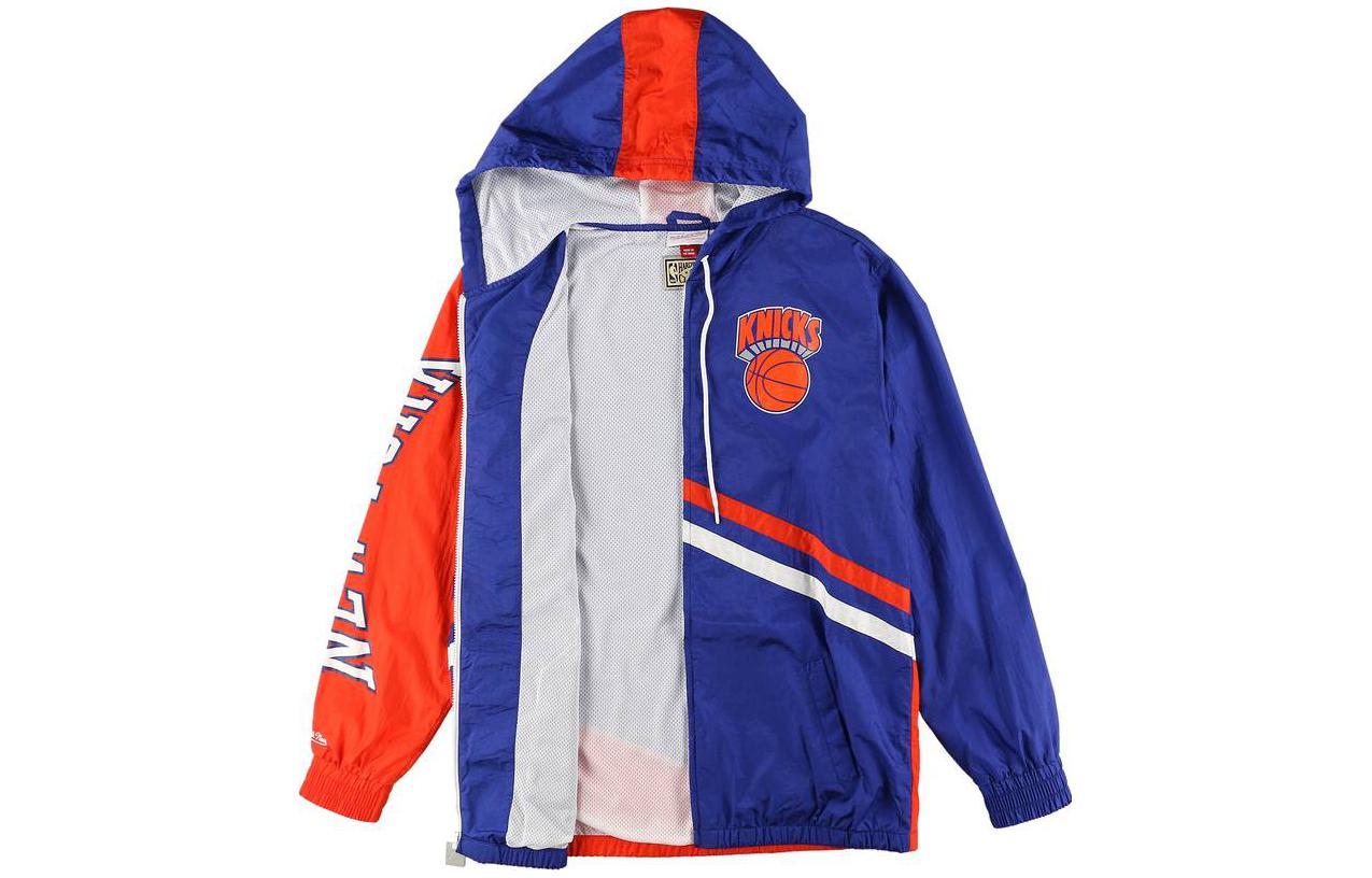 Shop Mitchell Ness Color-Block Logo Print Zip Hoodie Jacket Blue OJZP3409-NYKROYA