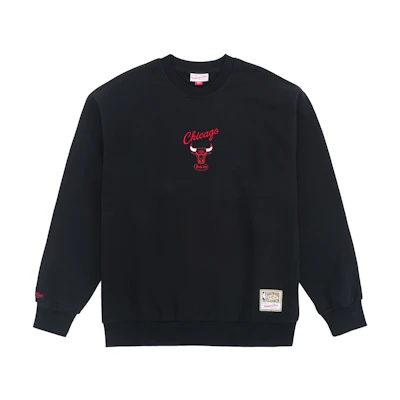 Mitchell Ness FW23 Chicago Bulls Oversized Crewneck Sweatshirt Unisex Black MNJYFWHD23092007