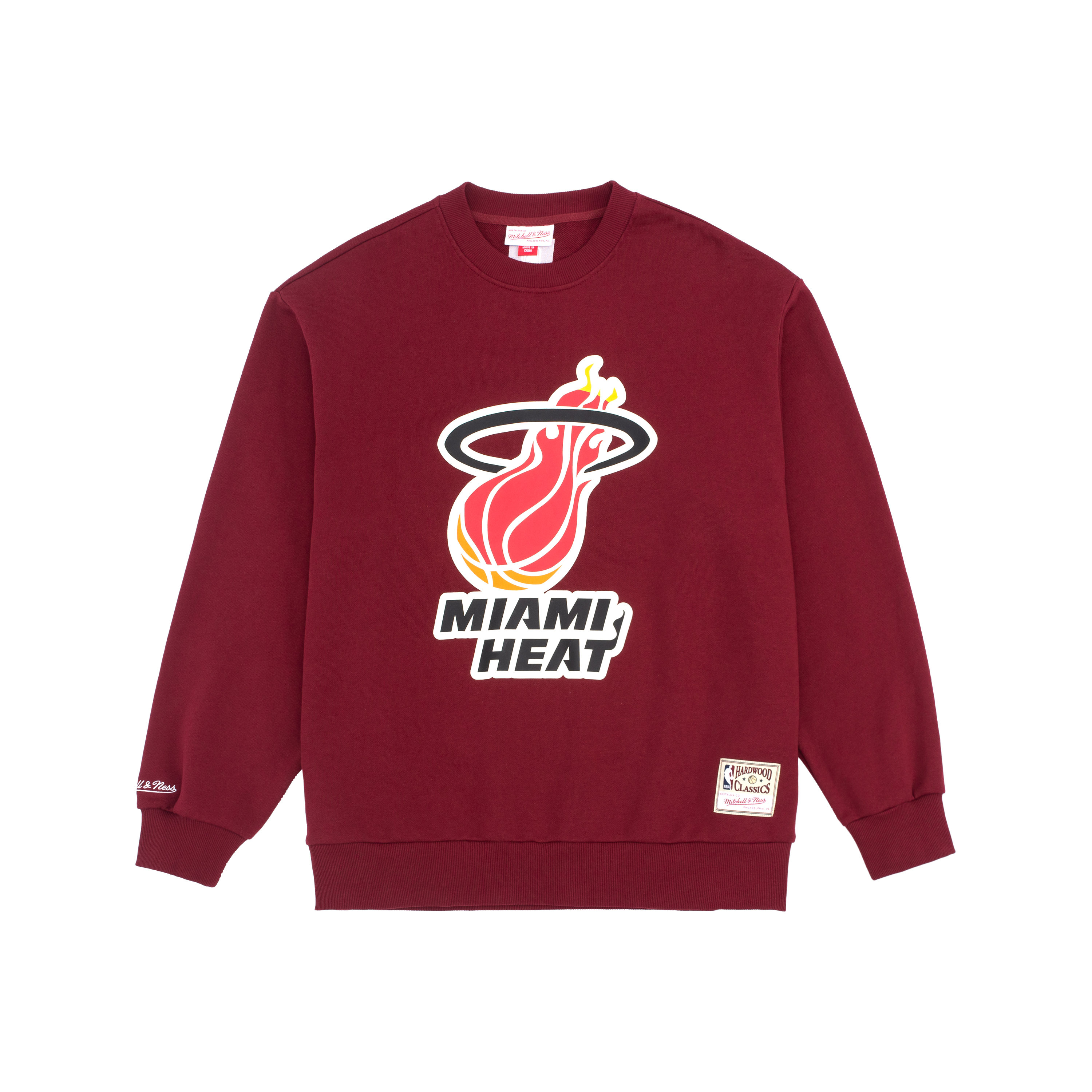 Mitchell Ness FW23 Miami Heat Team Logo Crewneck Sweatshirt Red Unisex Retro Style MNJYFWHD23092002-RED