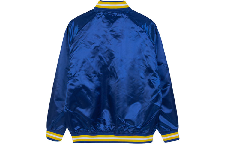 Lookbook Mitchell & Ness 金州勇士復古輕量緞面外套 藍色 STJKMG18013-GSWROYA1