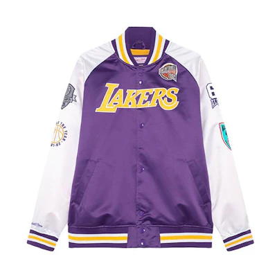 Mitchell Ness Lakers Hall of Fame Satin Button-Up Jacket Purple Unisex OJBF6860-LALYYPGAPRWH