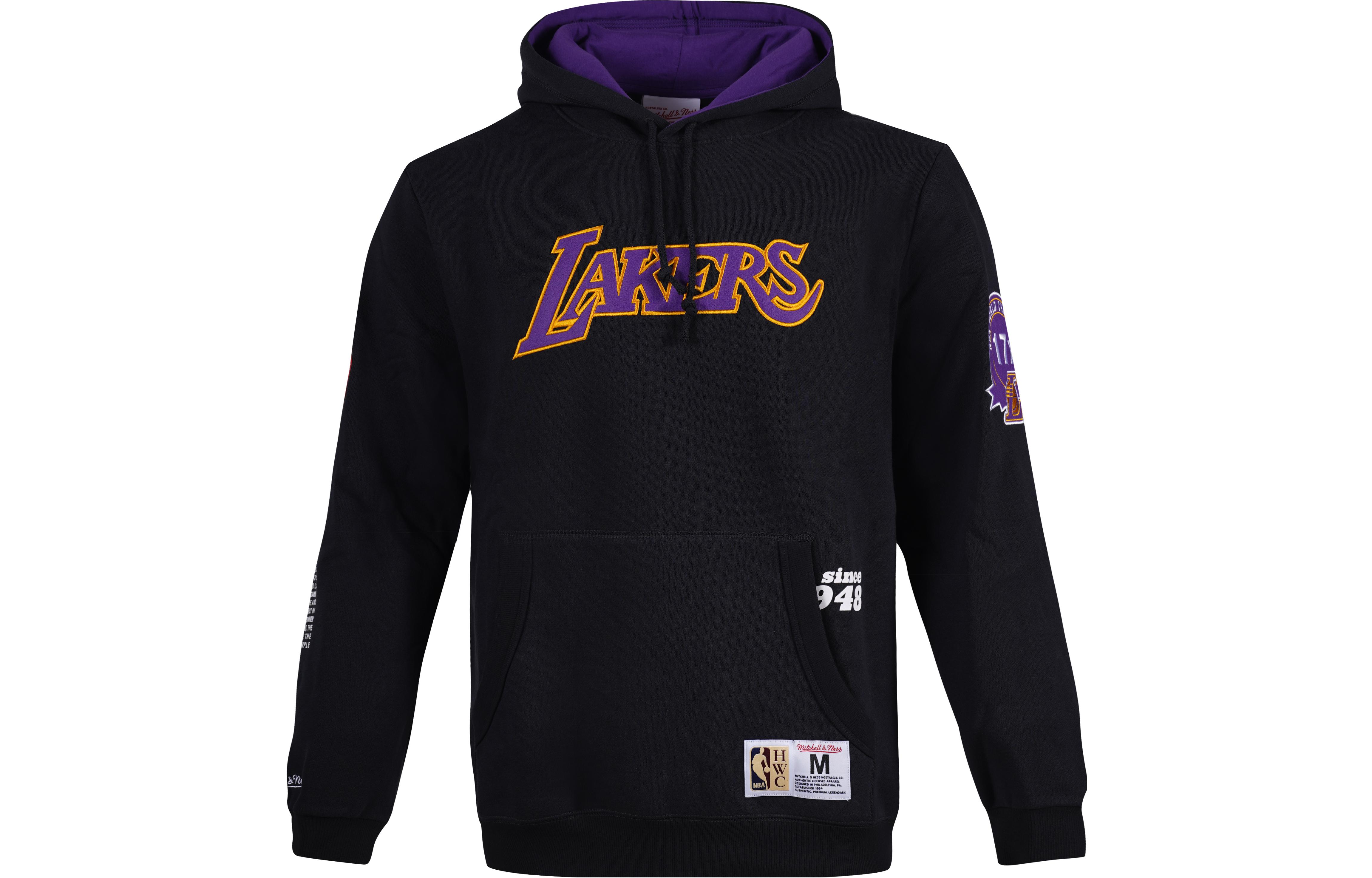 Mitchell Ness Lakers Logo Print Black Pullover Hoodie Unisex FPHD4849-LALYYPPPBLCK