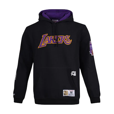 Mitchell Ness Lakers Logo Print Black Pullover Hoodie Unisex FPHD4849-LALYYPPPBLCK