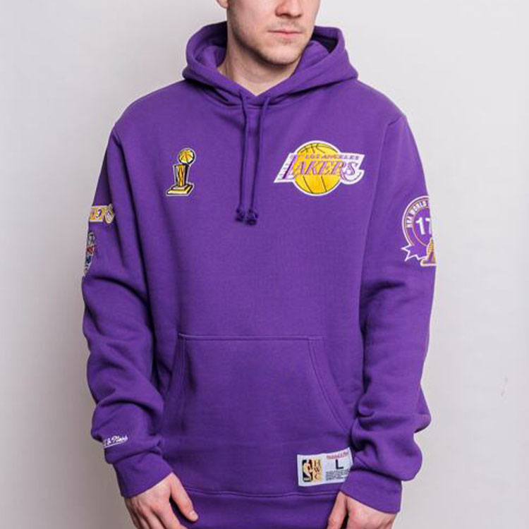 Shop Mitchell Ness Lakers Retro City Champion Hoodie Purple Unisex Streetwear FPHD3236-LALYYPPPPURP
