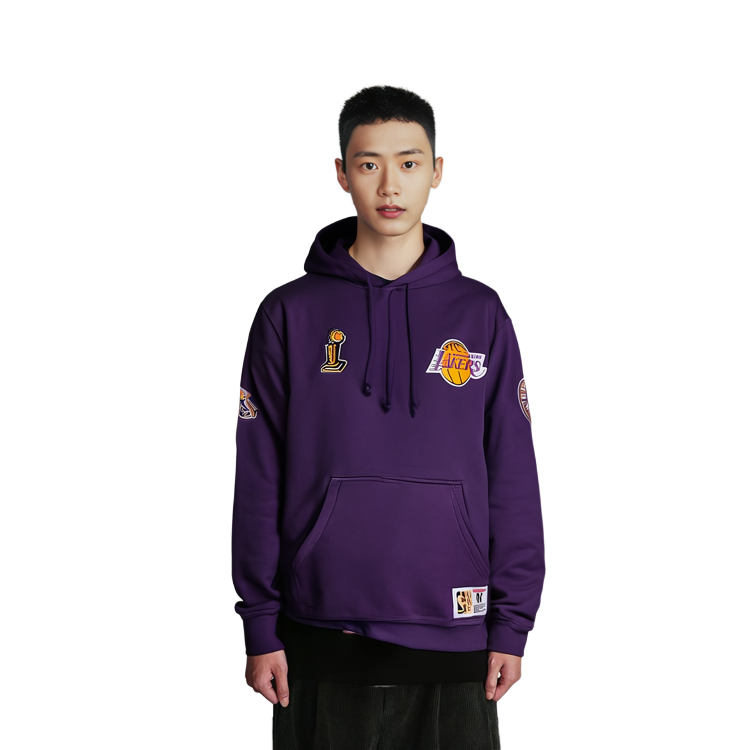 Details for Mitchell Ness Lakers Retro City Champion Hoodie Purple Unisex Streetwear FPHD3236-LALYYPPPPURP