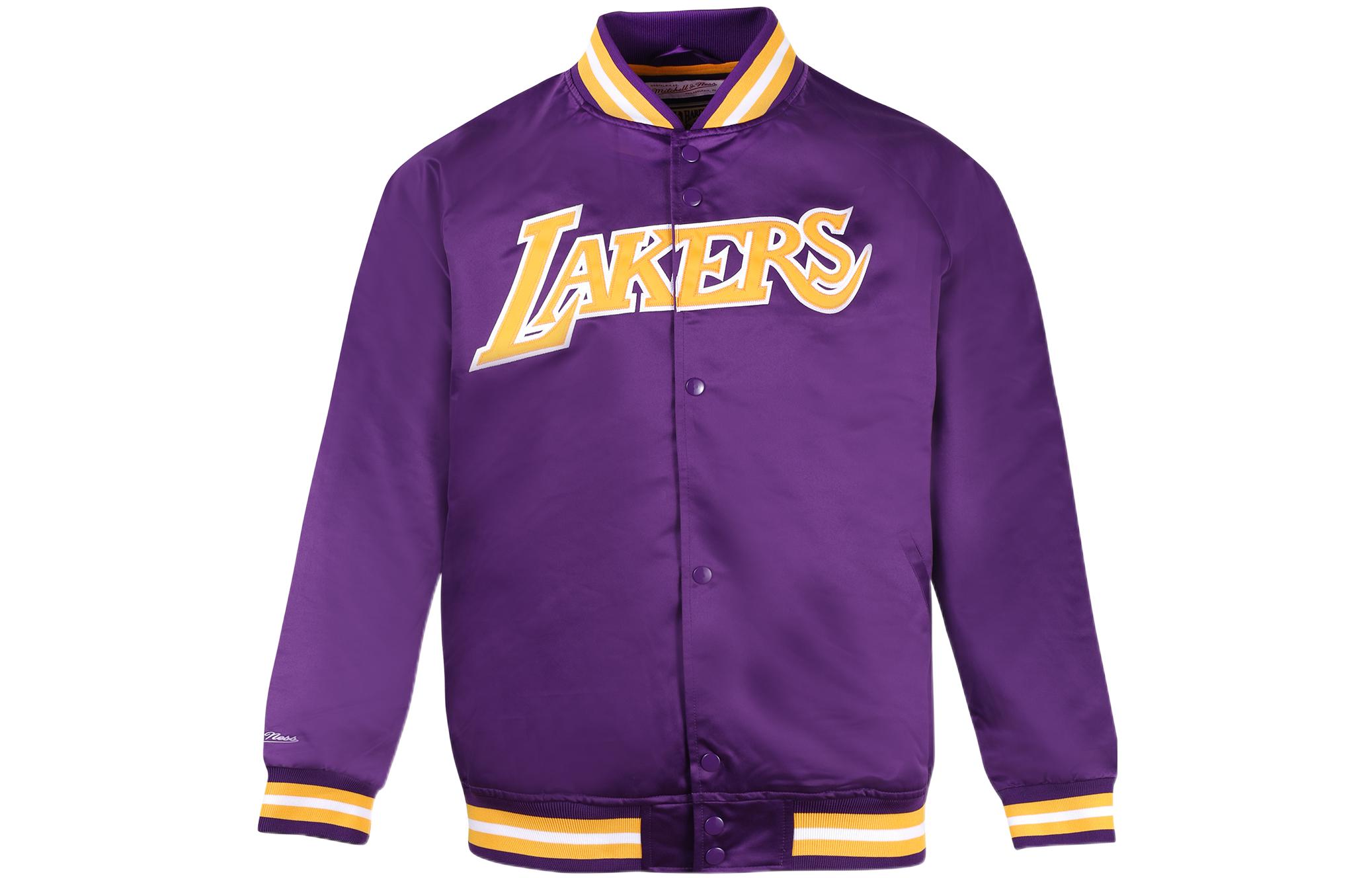Mitchell Ness Los Angeles Lakers Retro Long Sleeve Jacket Purple Mens Winter Wear STJKMG18013-LALPURP