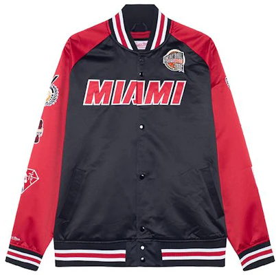 Mitchell & Ness 迈阿密熱火名人堂復古緞面棒球外套 紅色 男女款 OJBF6860-MHEYYDWABKRD Buy Mitchell & Ness 迈阿密熱火名人堂復古緞面棒球外套 紅色 男女款 OJBF6860-MHEYYDWABKRD