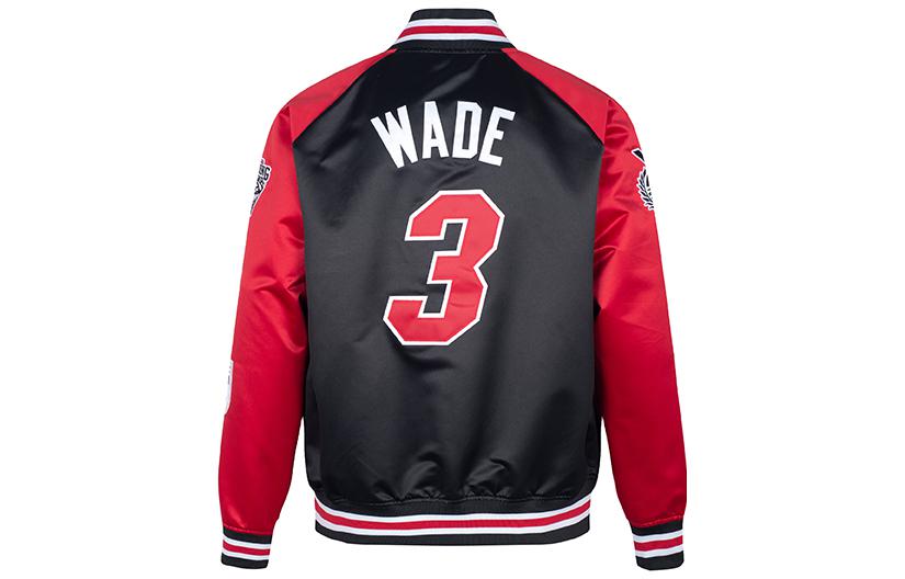 Lookbook Mitchell & Ness 迈阿密熱火名人堂復古緞面棒球外套 紅色 男女款 OJBF6860-MHEYYDWABKRD