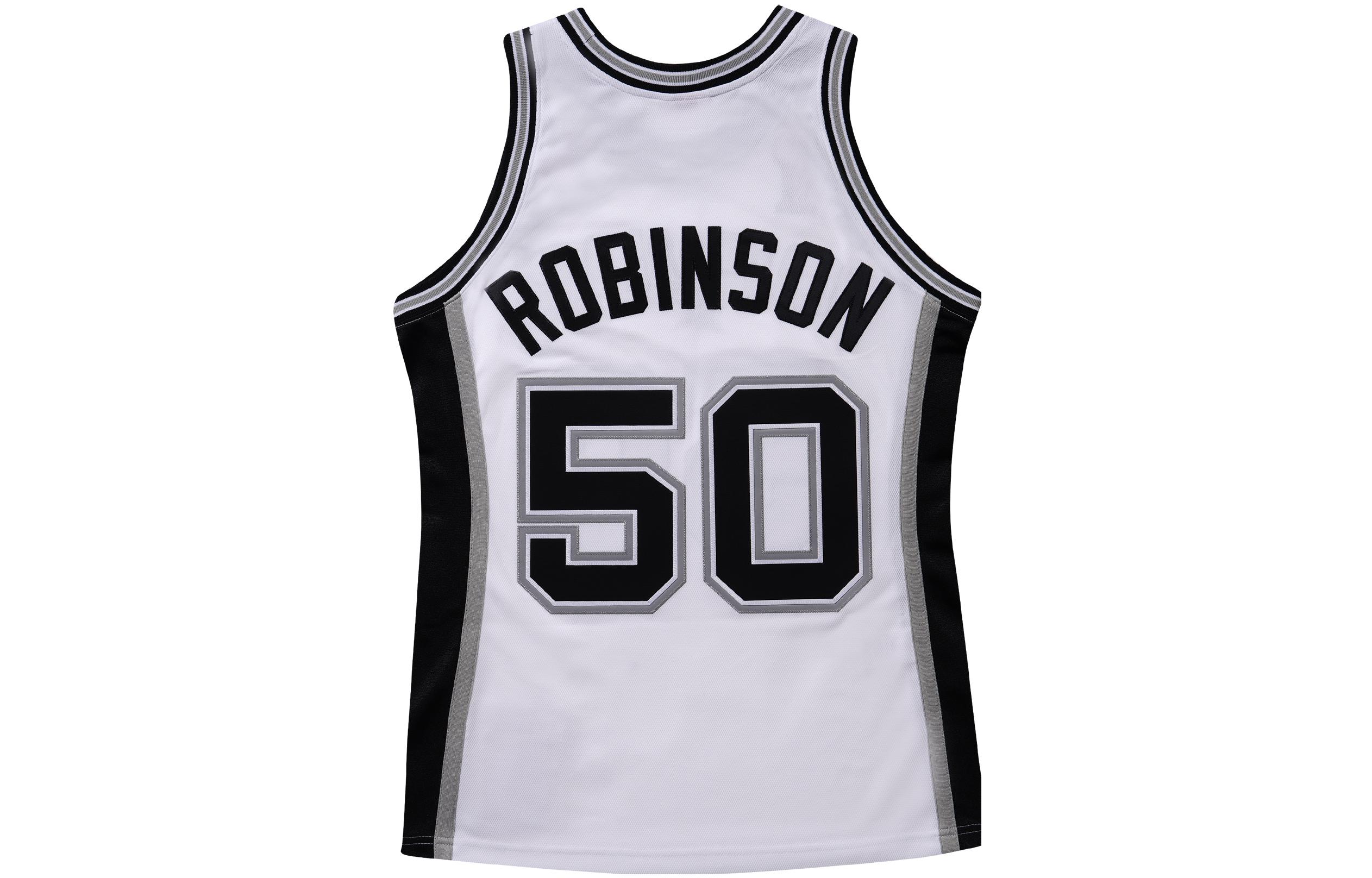 Lookbook 미첼앤네스 02-03 스퍼스 데이비드 로빈슨 #50 레트로 농구 저지 화이트. AJY44948-SAS02DRBWHIT
