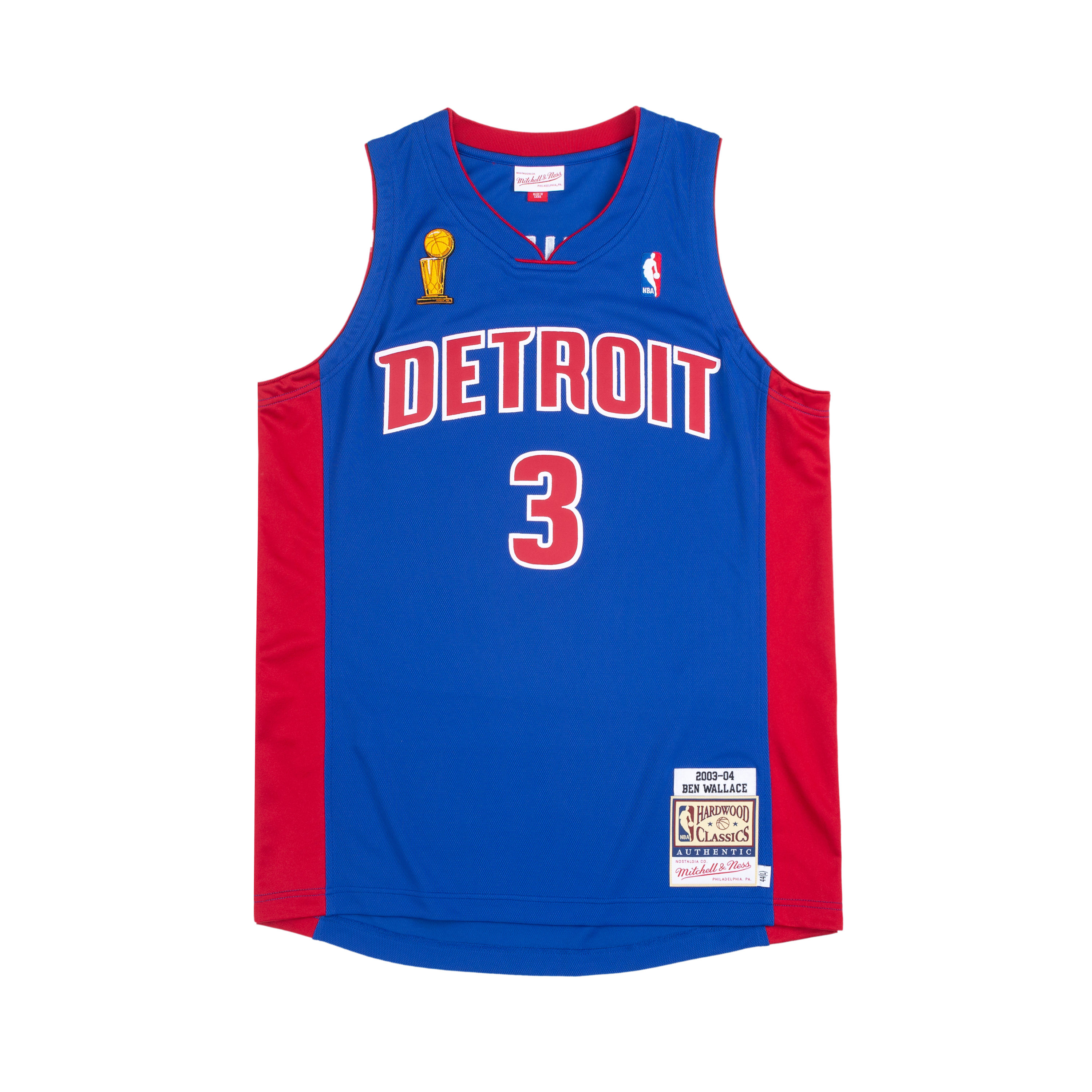 Order Mitchell & Ness 2003-04 Detroit Pistons Ben Wallace Jersey Unisex Tanpa Lengan AJY46501-DPI03BWAROYA