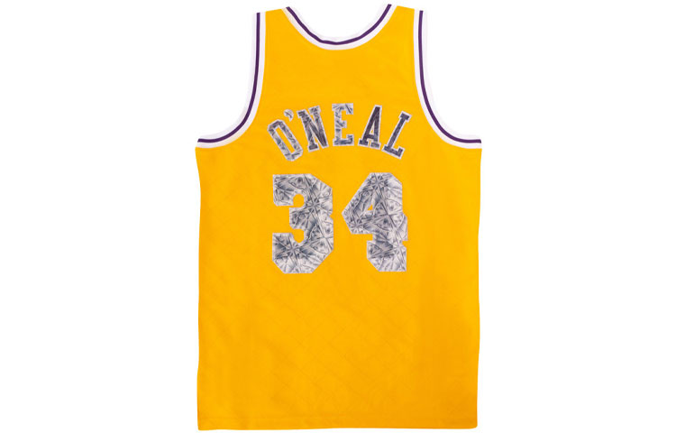 Lookbook Mitchell & Ness 75th Anniversary Lakers Shaquille O''Neal Jersi Kuning 96-97. SMJY1202-LAL96SONLTGD