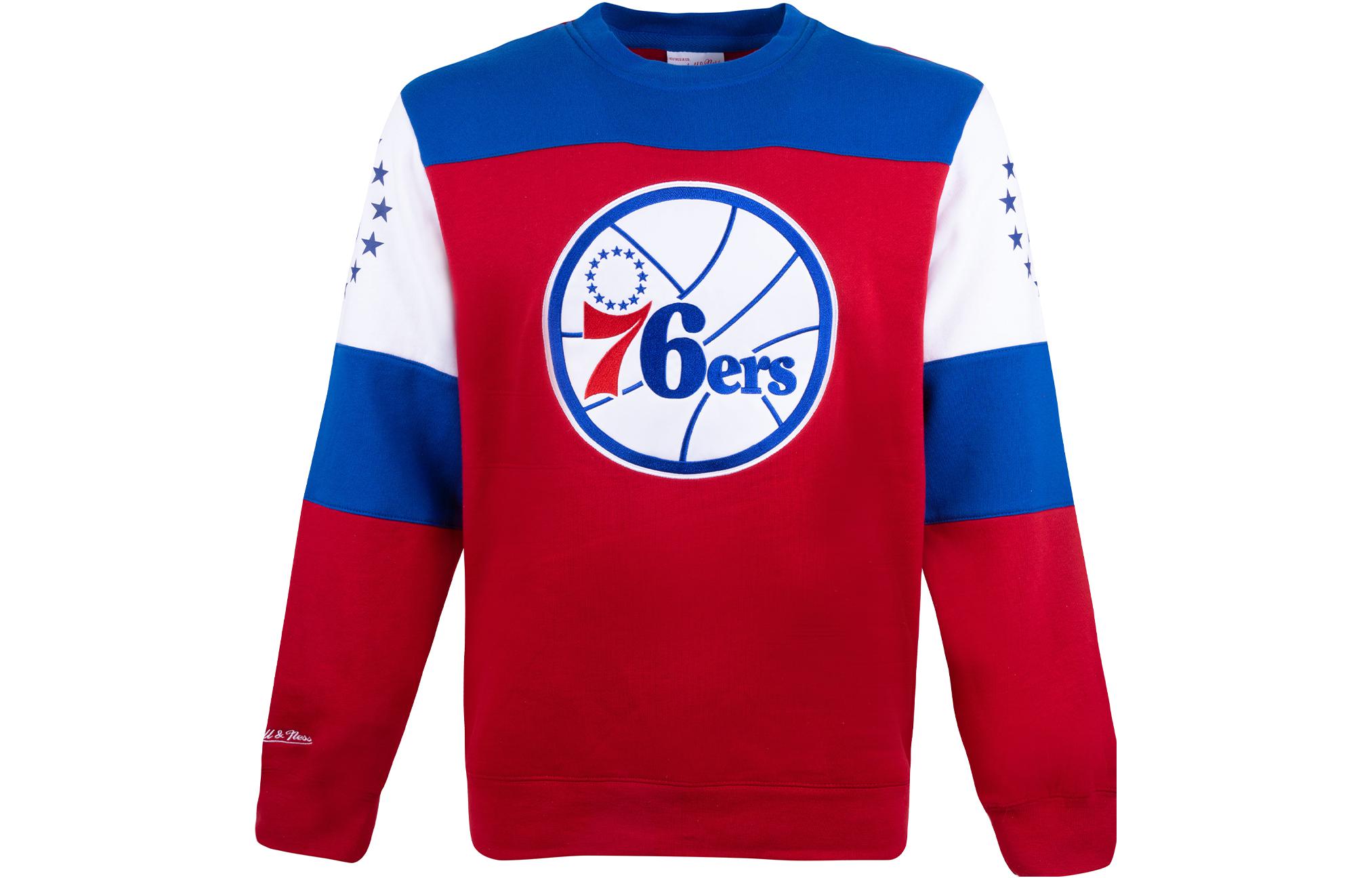 Mitchell Ness Mitchell & Ness 76ers Embroidered Logo Fleece Basketball Jacket - Blue Unisex MN16Z24-PHI