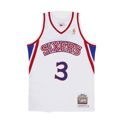 Mitchell Ness Mitchell & Ness 76ers NBA 96-97 Allen Iverson #3 Retro Basketball Jersey White. AJY4GS18101-P76WHIT96AIV