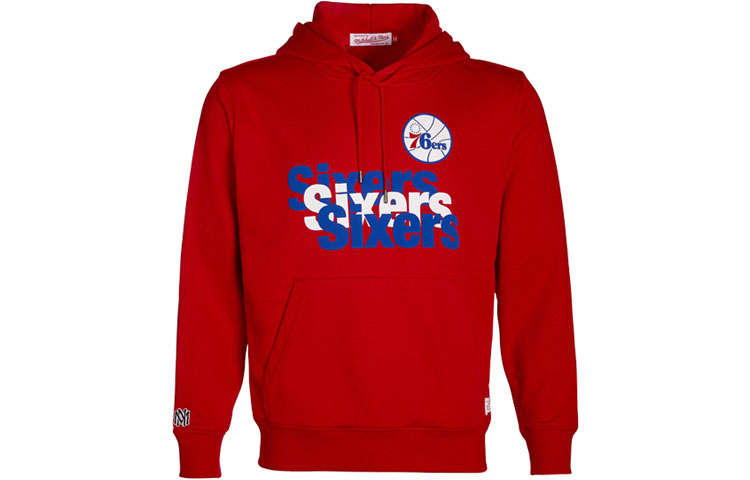 Mitchell Ness Mitchell & Ness 76ers Retro Colorblock Hoodie Red Blue Unisex Winter Basketball Wear FPHDDF18024-P76SCAR
