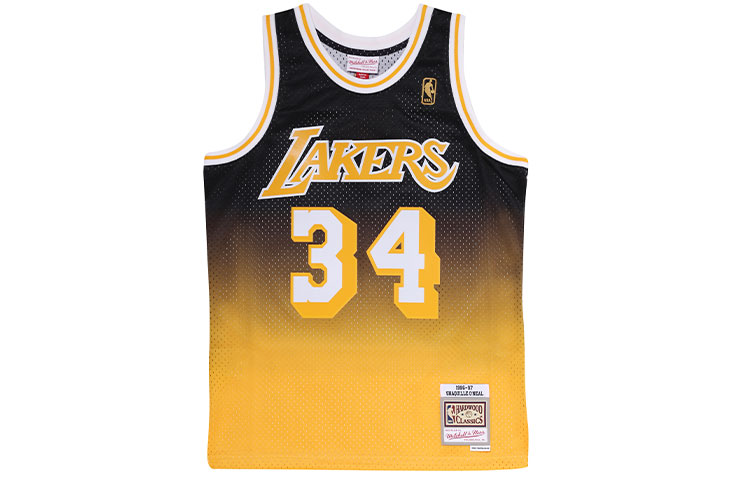 Mitchell Ness Mitchell & Ness 96-97 #34 Fadeaway Swingman Gradient Basketball Jersey Yellow/Black. SMJY4247-LAL96SONGDBK