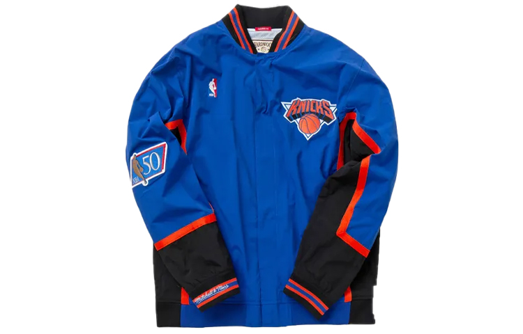 Mitchell Ness Mitchell & Ness 96-97 New York Knicks Retro Colorblock Jacket Blue Unisex. AWJKCP19195-NYKROYA96