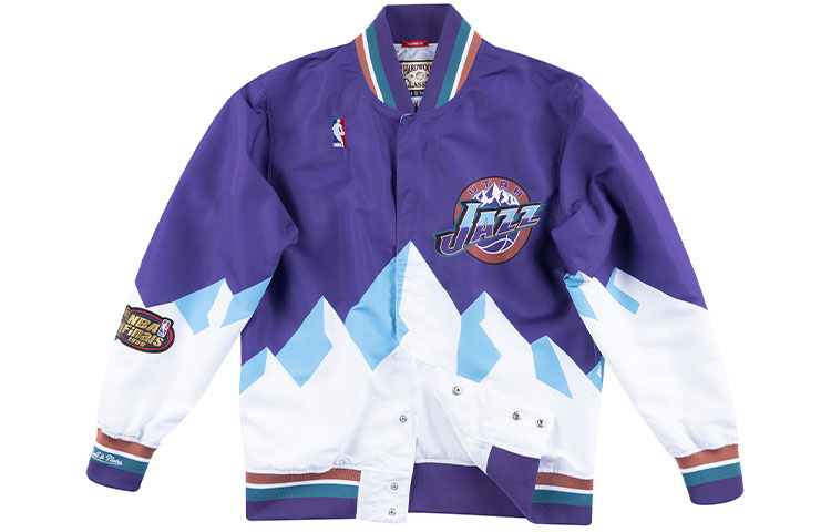 Mitchell Ness Mitchell & Ness 97-98 Jazz Warm-Up Jacket Blue White Unisex Casual Style. AWJKAC19040-UJARTPR97