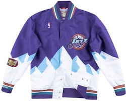 Mitchell Ness Mitchell & Ness 97-98 Jazz Warm-Up Jacket Blue White Unisex Casual Style. AWJKAC19040-UJARTPR97 Mitchell Ness Mitchell & Ness 97-98 Jazz Warm-Up Jacket Blue White Unisex Casual Style. AWJKAC19040-UJARTPR97