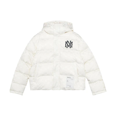 Mitchell Ness Mitchell & Ness White Logo Puffer Jacket Winter Thick Hooded Coat. MNHYAWTODJ028-OFW