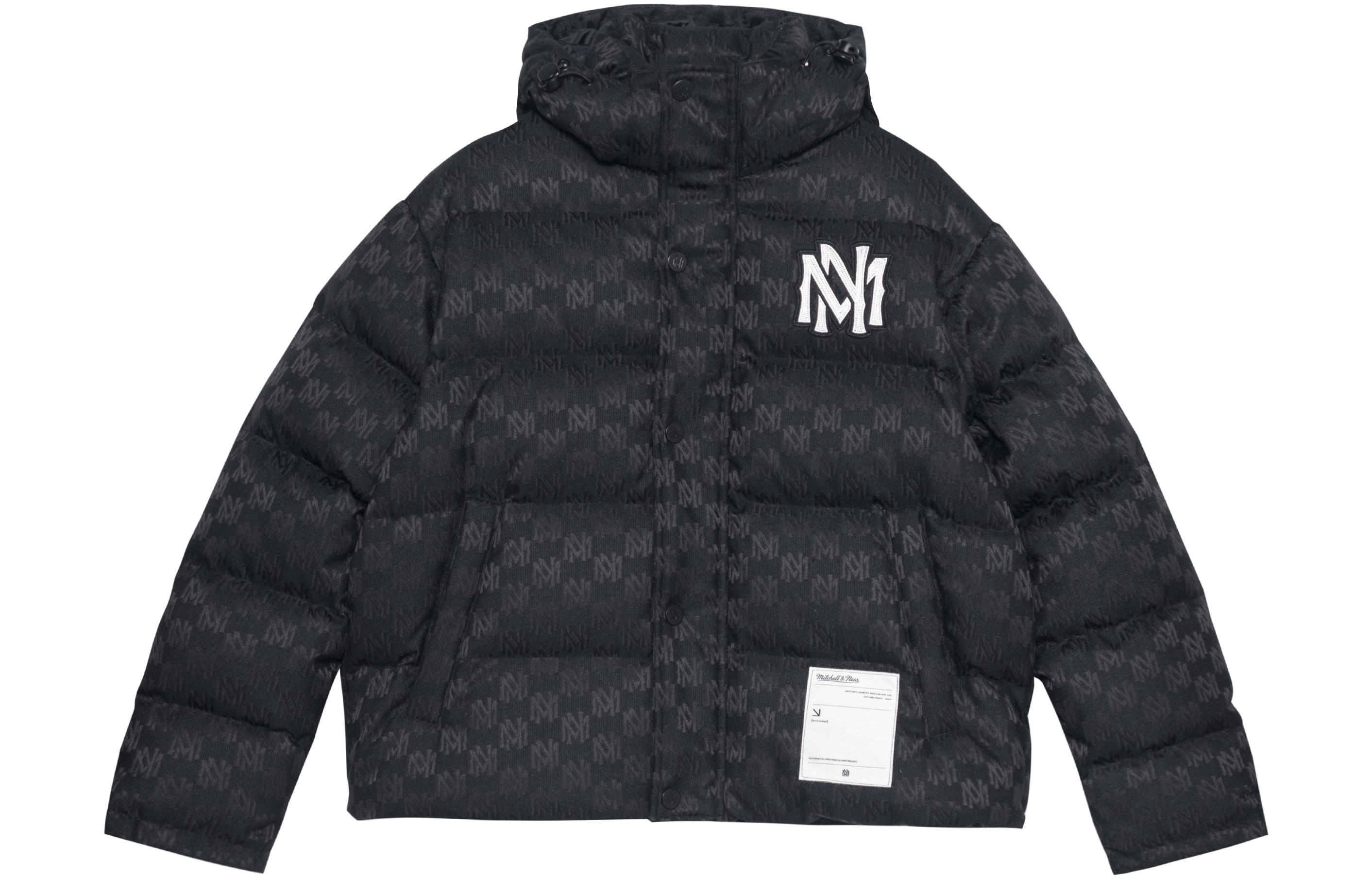 Mitchell Ness Mitchell & Ness All-Over Logo Puffer Jacket Black Unisex Winter Casual Short Coat. MNHYAWTODJ028-BLK
