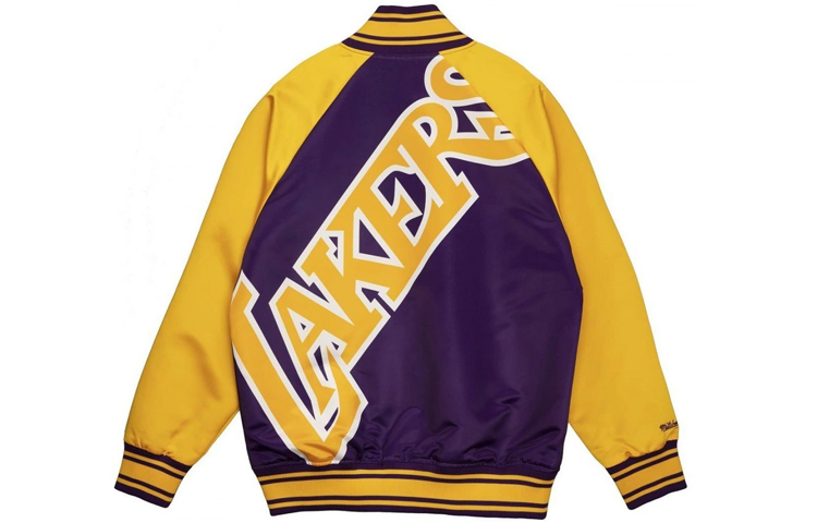Mitchell Ness Mitchell & Ness Big Face 2.0 Los Angeles Lakers Embroidered Baseball Jacket Purple. STJKBW19149-LALPURP