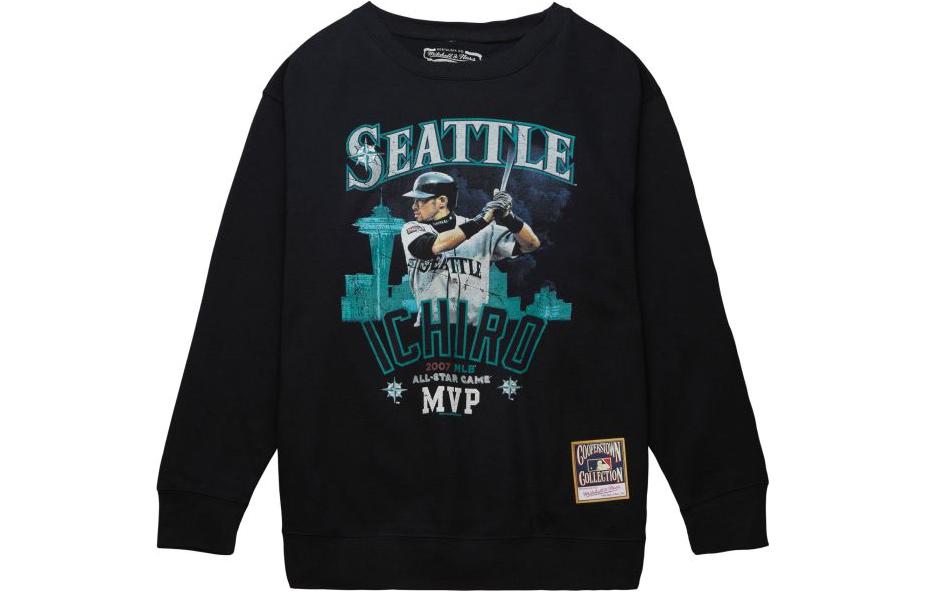 Mitchell Ness Mitchell & Ness Black Crewneck Pullover Sweatshirt with Letter Print FCPO6467-SF4YYPPPBLCK