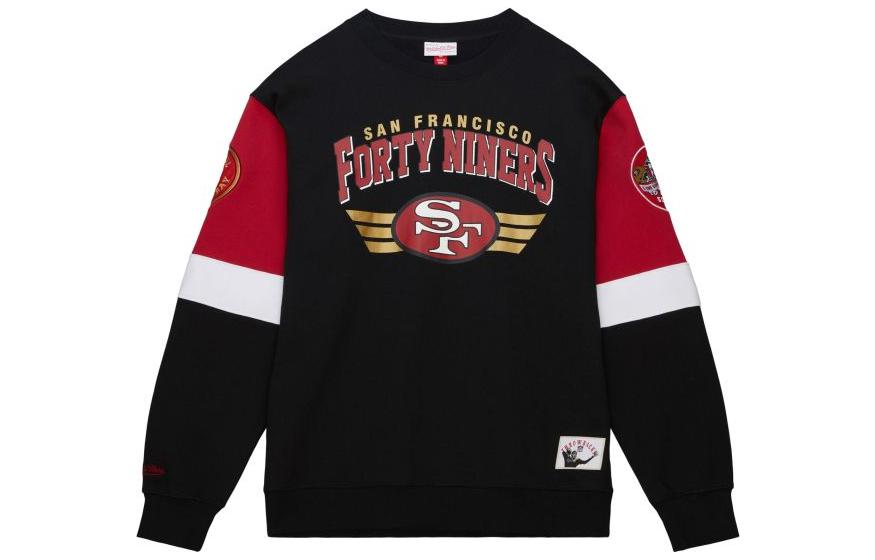 Mitchell Ness Mitchell & Ness Black Crewneck Sweatshirt with Logo Print Unisex Casual Sportswear MNRQAWTOHD035-BLK