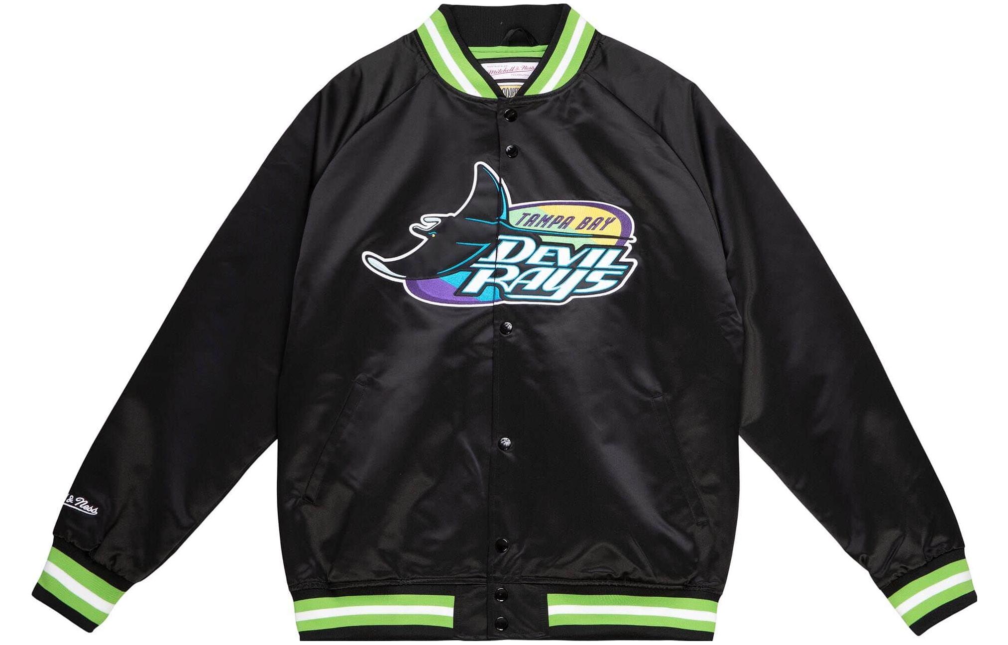 Mitchell Ness Mitchell & Ness Black Graphic Letter Print Button-Up Jacket for Men STJKMG18013-TBRBLCK