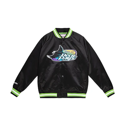 Mitchell Ness Mitchell & Ness Black Graphic Letter Print Button-Up Jacket for Men STJKMG18013-TBRBLCK