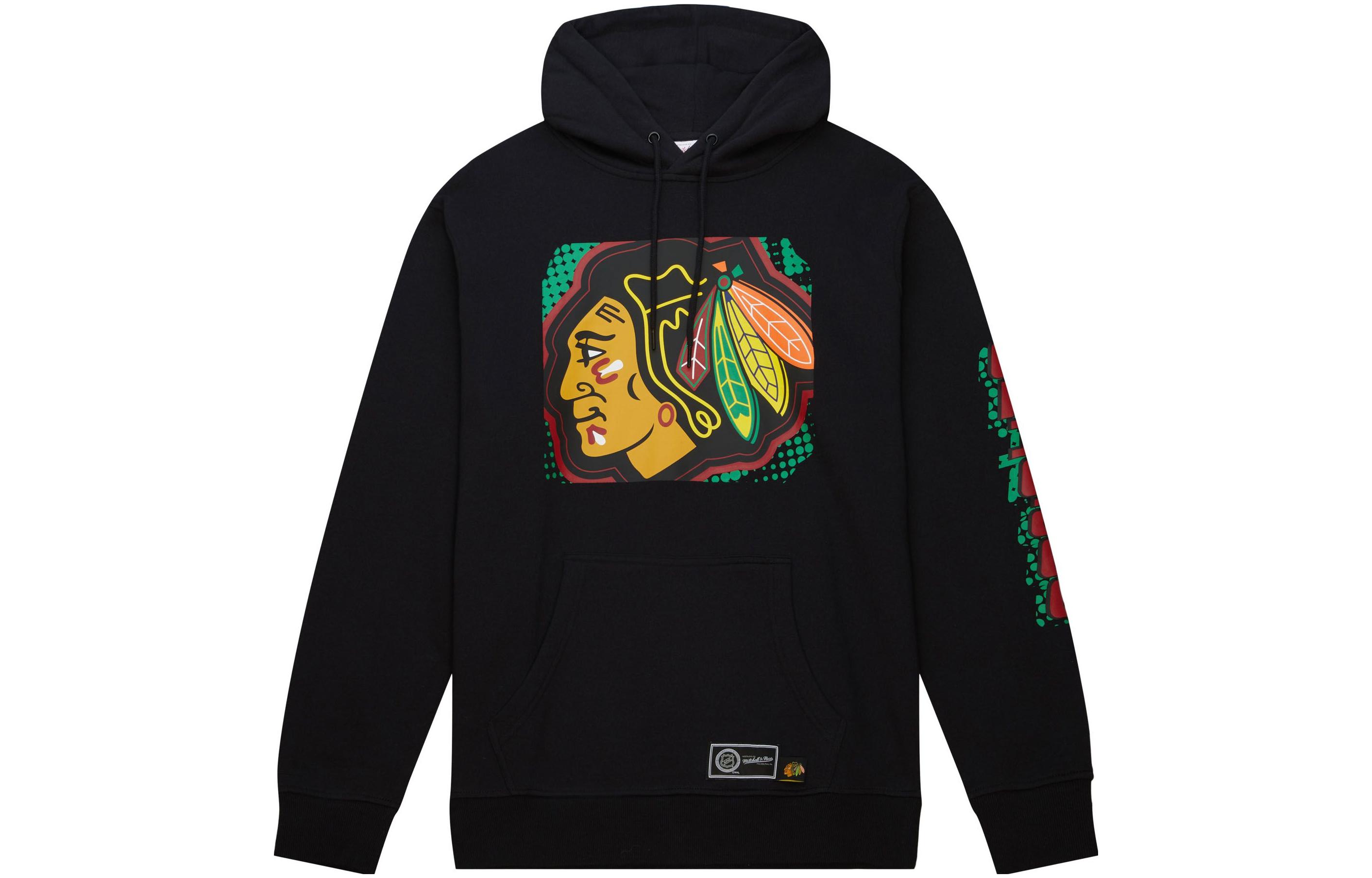 Mitchell Ness Mitchell & Ness Black Hoodie with Colorblock Letters & Animal Print Design FPHD1065-CBUBK