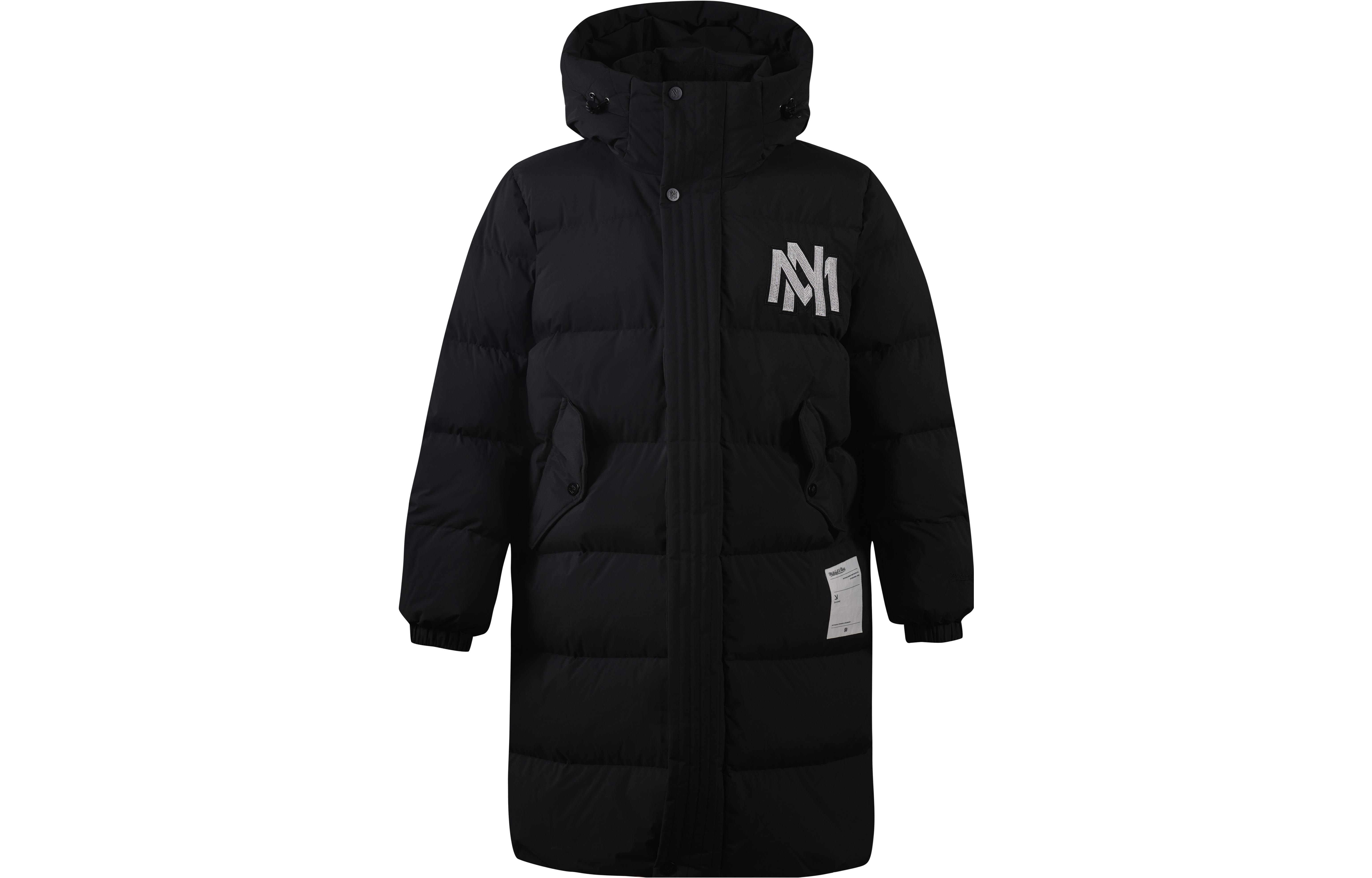 Mitchell Ness Mitchell & Ness Black Logo Print Puffer Jacket Unisex - Hidden Zipper Hoodie. MNYZAWTODW31-BLK