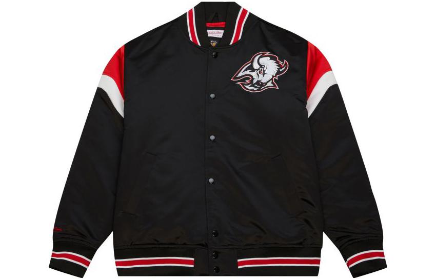 Mitchell Ness Mitchell & Ness Black Patchwork Logo Letter Printed Long Sleeve Jacket Unisex AWJKLG18045-PTBBLCK96