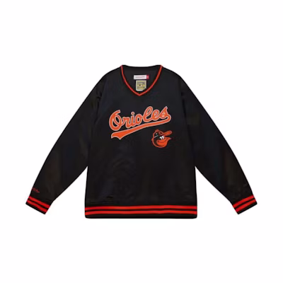 Mitchell Ness Mitchell & Ness Black V-Neck Striped Print Zip-Up Jacket AWJKGS18-055CCABLCK94