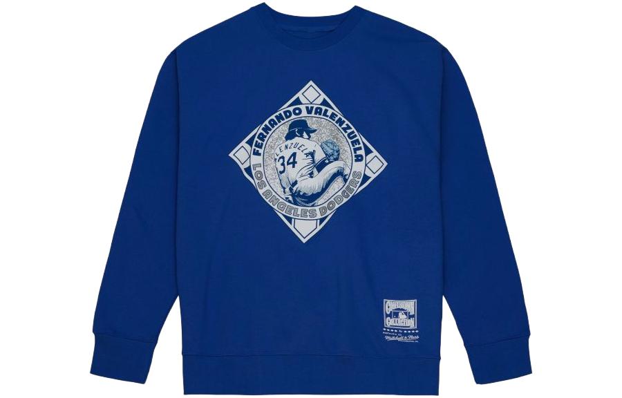 Mitchell Ness Mitchell & Ness Blue Crewneck Sweatshirt with Letter Patchwork Design FCPO3400-JJAYYPPPTEAL
