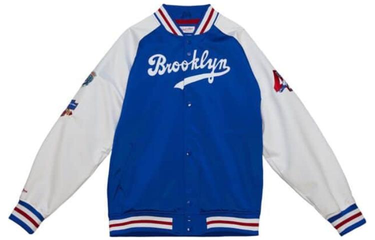 Mitchell Ness Mitchell & Ness Blue Letter Patch Striped Trim Zip Jacket ABJKGS18364-CCUROYA82