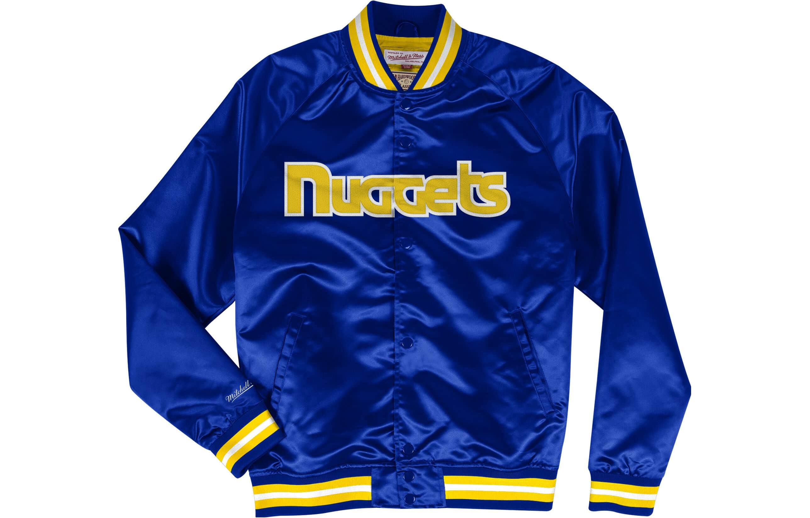 Mitchell Ness Mitchell & Ness Blue Letter Print Crewneck Trim Long-Sleeve Jacket STJKMG18013-DNUROYA