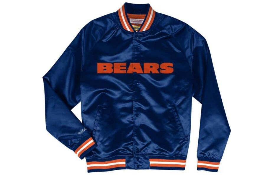 Mitchell Ness Mitchell & Ness Blue Satin Embroidered Letterman Jacket STJKMG18013-CBENAVY1