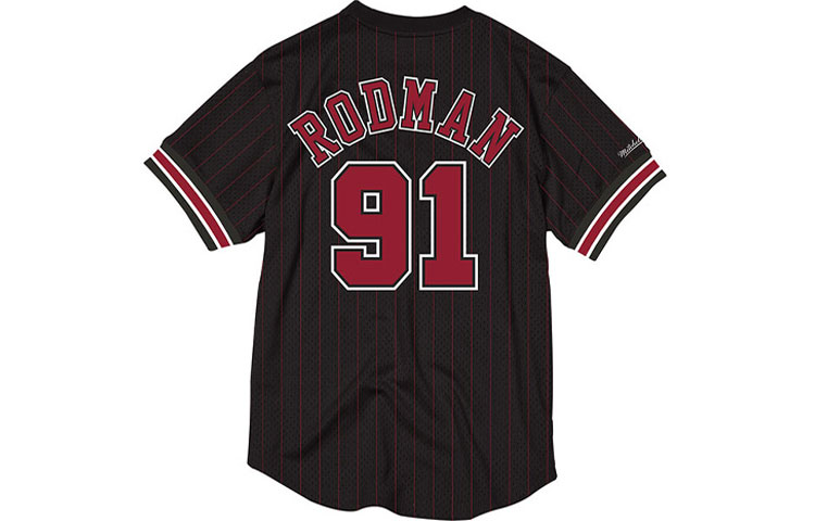 Lookbook Mitchell Ness Bulls Rodman #91 Retro Mesh Hitam T-Shirt. NNMPSC19040-CBUBLCK96DRD