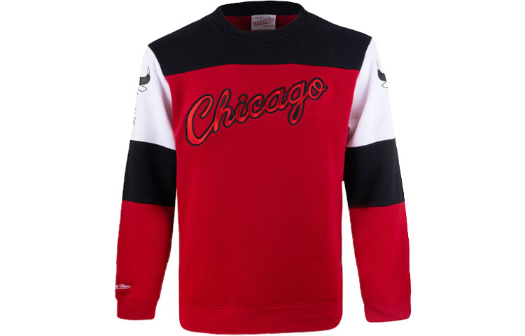 Mitchell Ness Mitchell & Ness Chicago Bulls Colorblock Embroidered Hoodie White/Blue Unisex FPHDSC19029-CBUWHLB