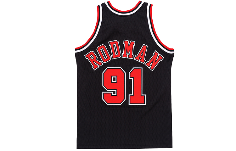 Lookbook Mitchell & Ness Chicago Bulls Dennis Rodman #91 97-98 Jersi Retro Hitam. AJY4GS18078-CBUBLCK97DRD