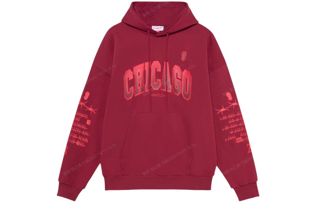 Mitchell Ness Mitchell & Ness Chicago Bulls Logo Print Red Hoodie Retro Unisex Streetwear OJPO5033-CBUYYPPPSCAR