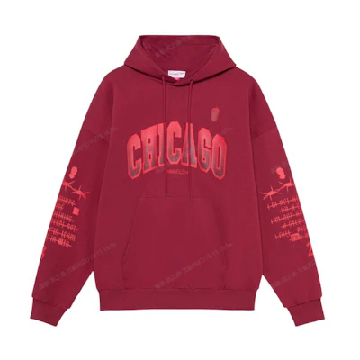 Mitchell Ness Mitchell & Ness Chicago Bulls Logo Print Red Hoodie Retro Unisex Streetwear OJPO5033-CBUYYPPPSCAR