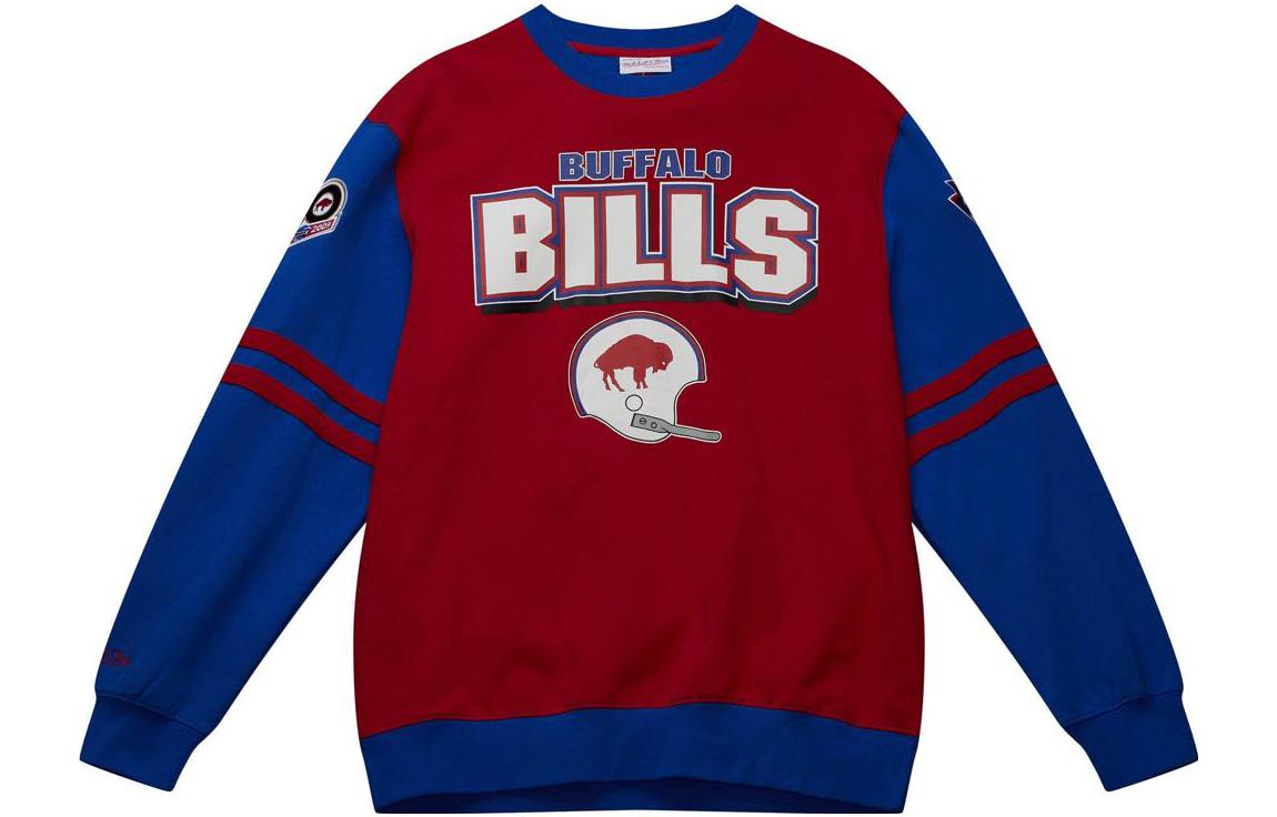 Mitchell Ness Mitchell & Ness Colorblock Letter Print Crewneck Sweatshirt - Red FCPO5512-SF4YYPPPSCAR