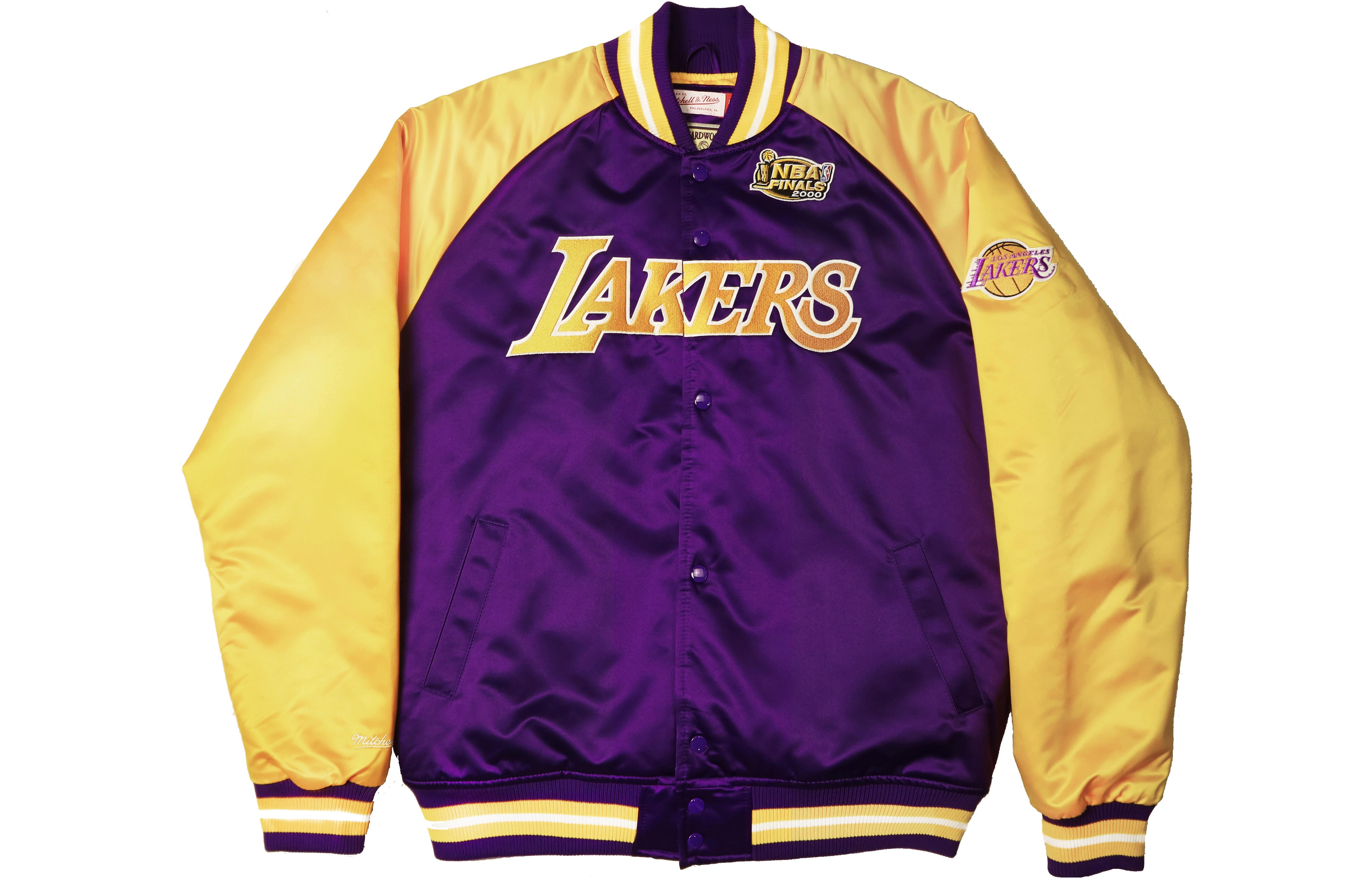 Order ミッチェル＆ネス FW21 NBA レイカーズ サテン カラーブロック レトロジャケット 紫 黄 STJKAJ19010-LALPURP