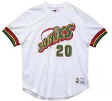 Mitchell Ness Mitchell & Ness Gary Payton #20 Supersonics Mesh Crewneck Tee White . NNMPSC19040-SSUWHIT96GPA Mitchell Ness Mitchell & Ness Gary Payton #20 Supersonics Mesh Crewneck Tee White . NNMPSC19040-SSUWHIT96GPA